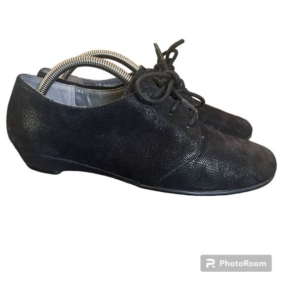 Aerosoles Shoes Womens 7.5 M Orange Sota Wedge Black Fabric Lace Up - Picture 2 of 5